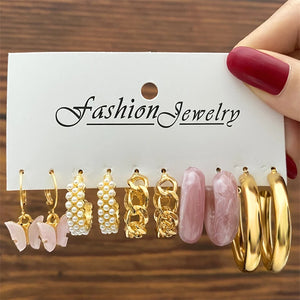 Geometric Metal Butterfly Circle Hoop Earrings Set For Women