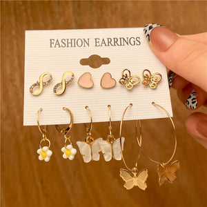 Geometric Pearl Hoop Earrings Set Resin Acrylic Butterfly Jewelry