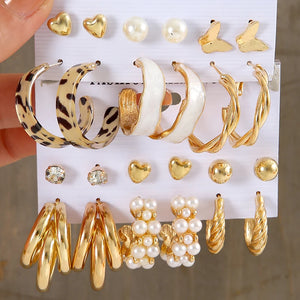 Geometric Pearl Hoop Earrings Set Resin Acrylic Butterfly Jewelry