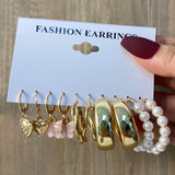 Geometric Pearl Hoop Earrings Set Resin Acrylic Butterfly Jewelry