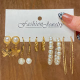 Geometric Pearl Hoop Earrings Set Resin Acrylic Butterfly Jewelry