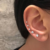 Vintage CZ Round Stud Earrings Set Women Silver Crystal Bow Jewelry