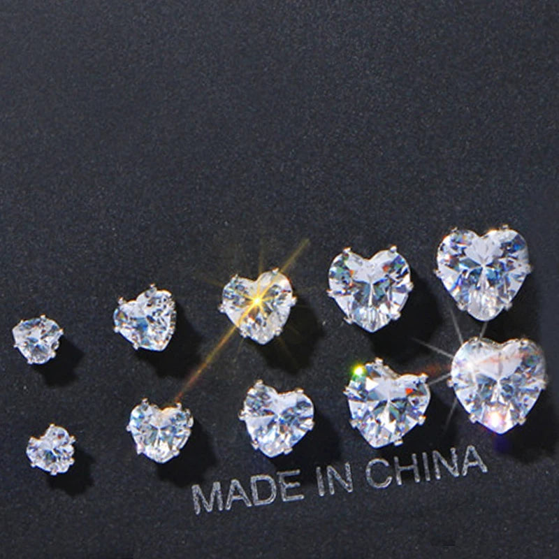 Vintage CZ Round Stud Earrings Set Women Silver Crystal Bow Jewelry
