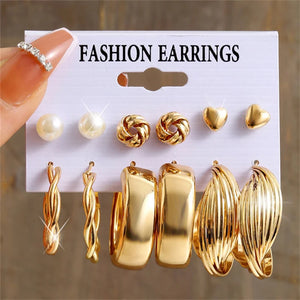Vintage Pearl Earrings Set Butterfly Square Round Jewelry