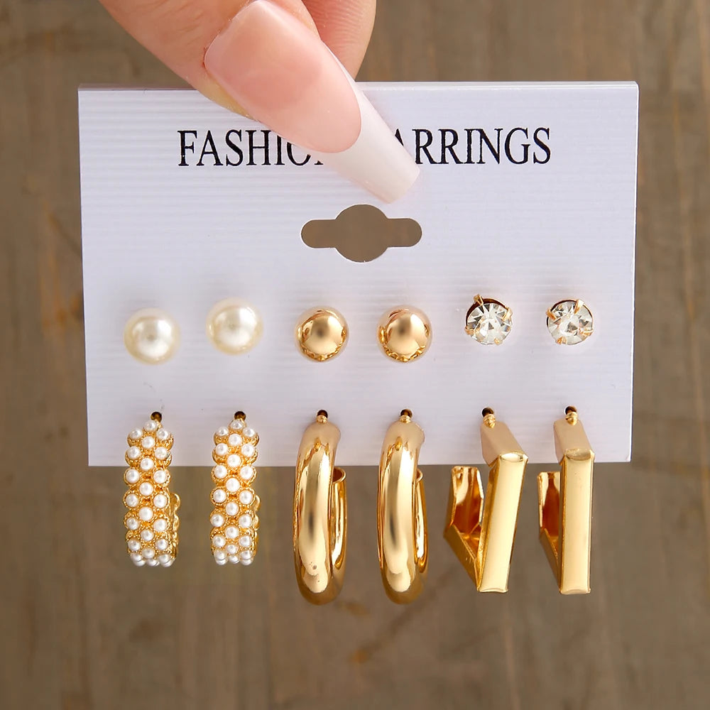 Vintage Pearl Earrings Set Butterfly Square Round Jewelry