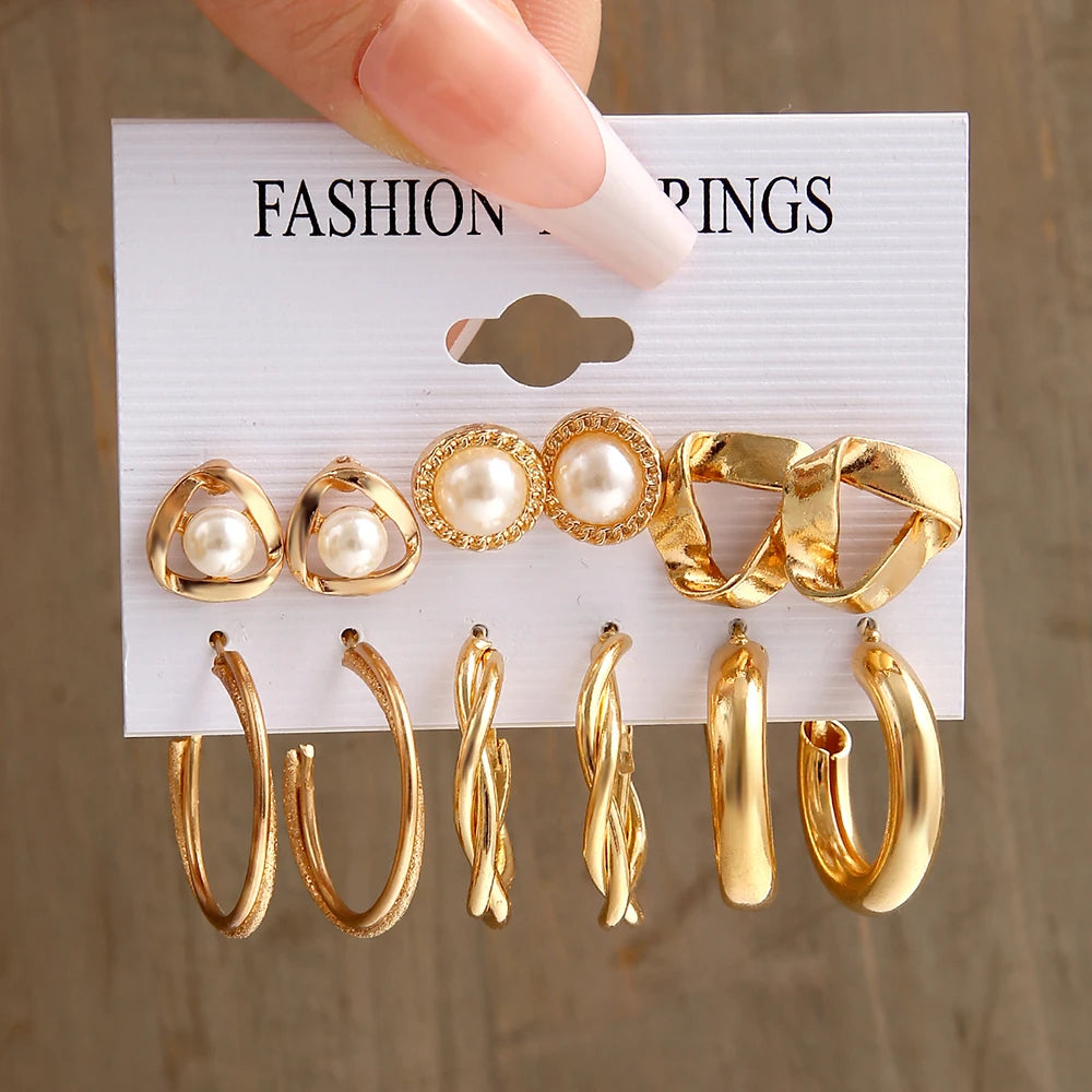 Vintage Pearl Earrings Set Butterfly Square Round Jewelry
