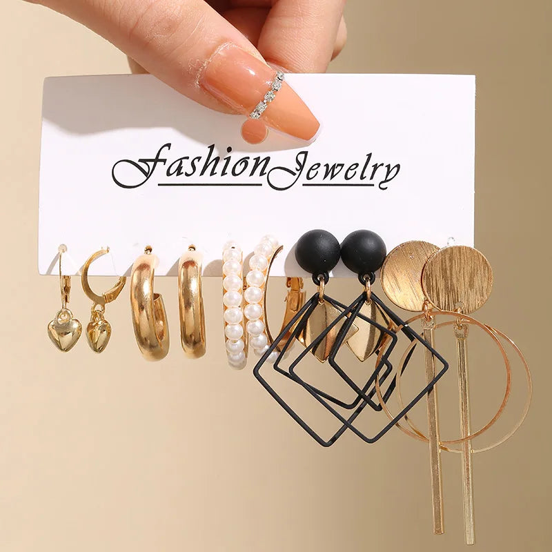 Vintage Pearl Earrings Set Butterfly Square Round Jewelry