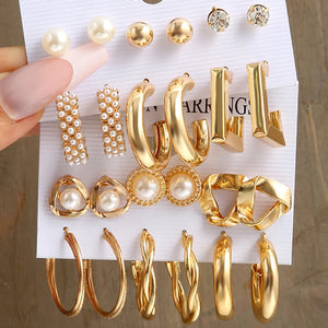 Vintage Pearl Earrings Set Butterfly Square Round Jewelry
