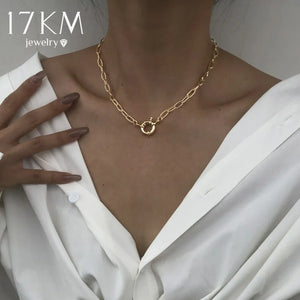 Vintage Plated Circle Chain Pendant Necklace Lock Coin Party Jewelry