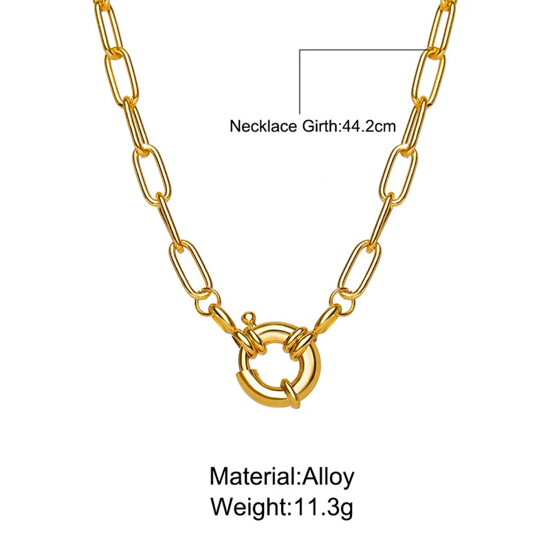 Vintage Plated Circle Chain Pendant Necklace Lock Coin Party Jewelry
