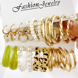 Vintage Silver Chain Hoop Earrings Set Women Pearl Circle Jewelry