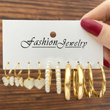 Vintage Silver Chain Hoop Earrings Set Women Pearl Circle Jewelry