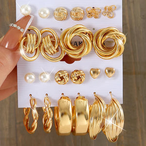 Vintage Pearl Dangle Earrings Set Heart Butterfly Hoop Geometric Jewelry