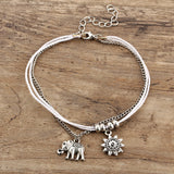 Vintage Star Elephant Anklets Bracelet For Women Boho Double Layer Ankle