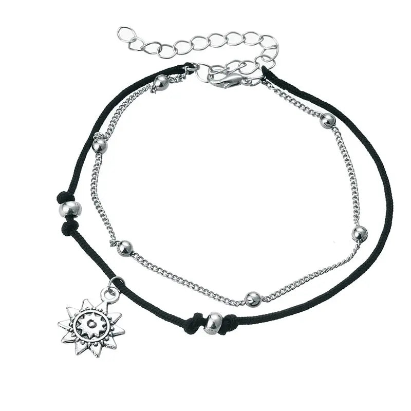 Vintage Star Elephant Anklets Bracelet For Women Boho Double Layer Ankle