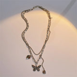 Y2K Butterfly Pendant Necklace Silver Chain Necklaces for Women