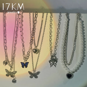 Y2K Butterfly Pendant Necklace Silver Chain Necklaces for Women