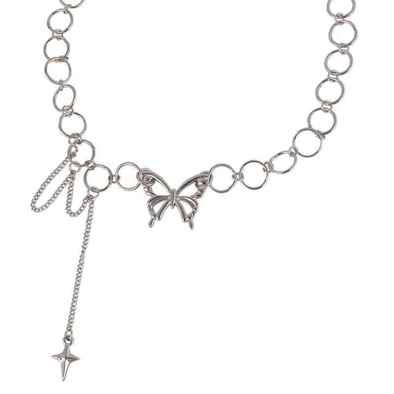 Y2K Butterfly Pendant Necklace Silver Chain Necklaces for Women