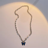 Y2K Butterfly Pendant Necklace Silver Chain Necklaces for Women