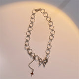Y2K Butterfly Pendant Necklace Silver Chain Necklaces for Women