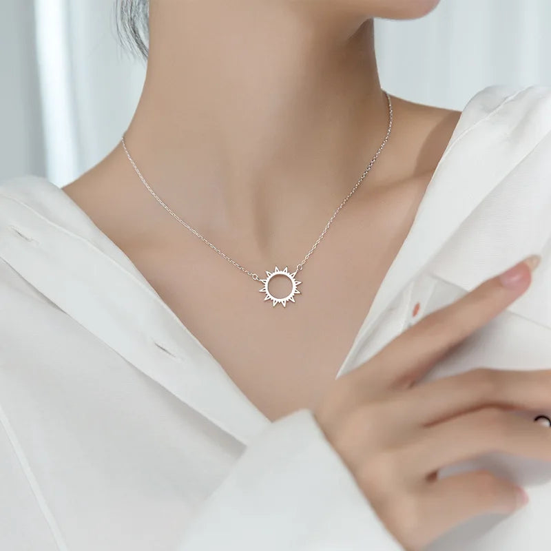 925 Silver Sun Pendant Necklace for Women