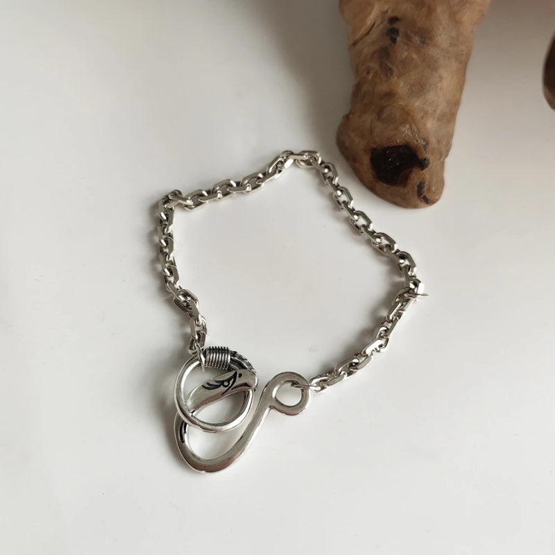 Long Girls 925 Sterling Silver Retro Link Chain Toggle Eagle Bracelet