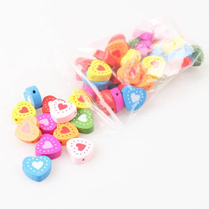 100pcs Mixed Wooden Heart Spacer Beads for Jewelry DIY