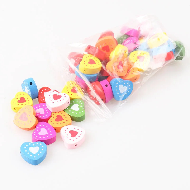 100pcs Mixed Wooden Heart Spacer Beads for Jewelry DIY
