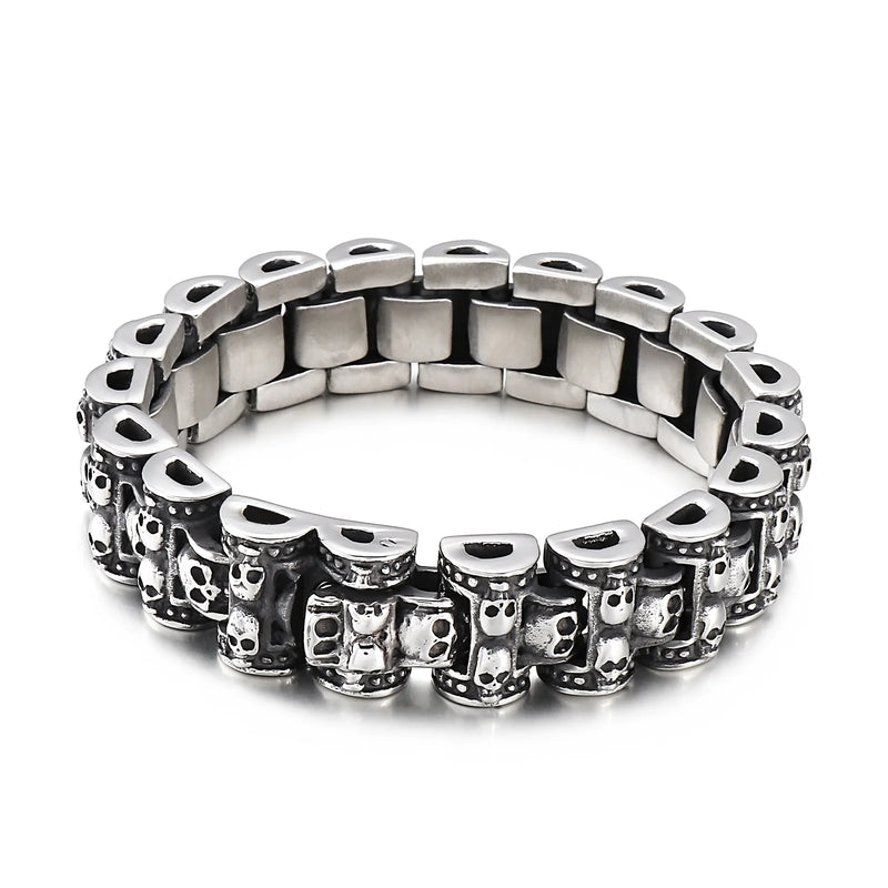 17mm Stainless Steel Skull Charm Bracelet Bangle Mens Jewelry
