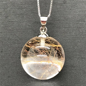 17mm Rutilated Pendant Silver Chains Jewelry AAAAA