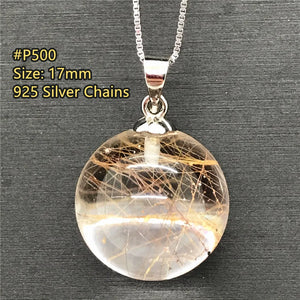 17mm Rutilated Pendant Silver Chains Jewelry AAAAA