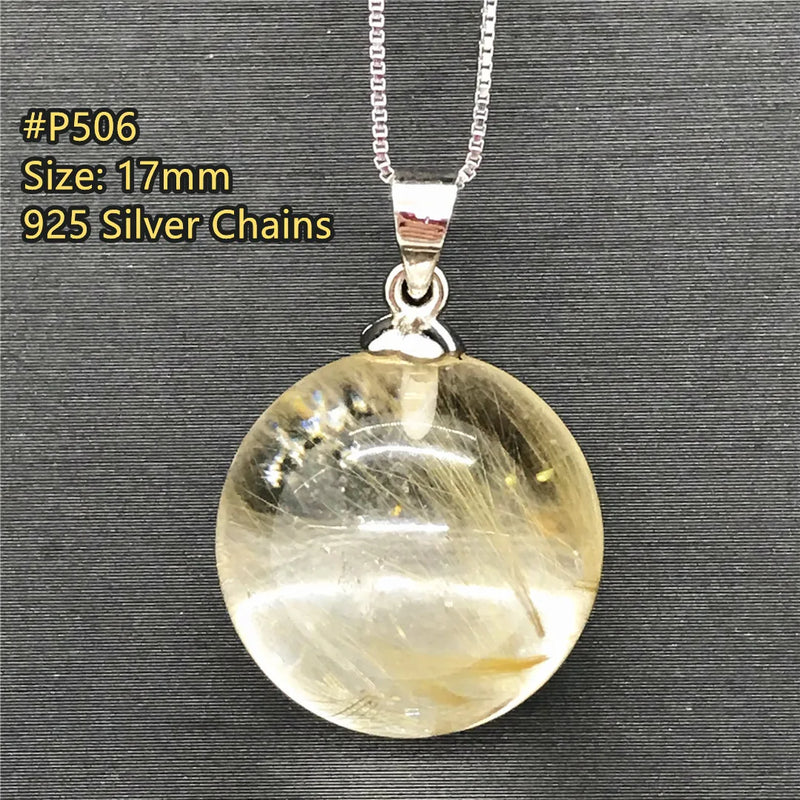 17mm Rutilated Pendant Jewelry For Women Men Healing Gift Luck Crystal Stone