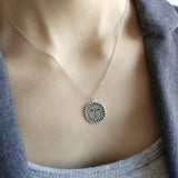 925 Sterling Silver Retro Abstract Sun Pendant Necklace