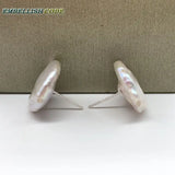 17mm Coin Stud Earrings Tissue Nucleated Freshwater Pearls