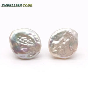 17mm Coin Stud Earrings Tissue Nucleated Freshwater Pearls