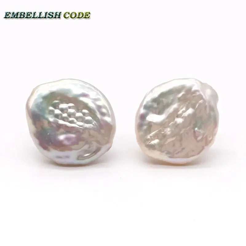 17mm Coin Stud Earrings Tissue Nucleated Freshwater Pearls