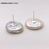 17mm Coin Stud Earrings Tissue Nucleated Freshwater Pearls