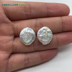 17mm Coin Stud Earrings Tissue Nucleated Freshwater Pearls