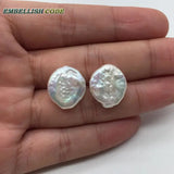 17mm Coin Stud Earrings Tissue Nucleated Freshwater Pearls