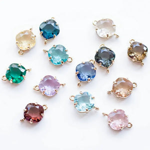 14K Brass Glass 2 Holes Square Connect Charms Pendants Diy Jewelry Findings