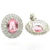 Dazzling Pink Morganite Red Ruby CZ 925 Silver Earrings
