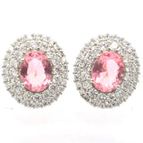 Dazzling Pink Morganite Red Ruby CZ 925 Silver Earrings