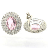 Green Emerald Pink Kunzite CZ 925 Silver Earrings