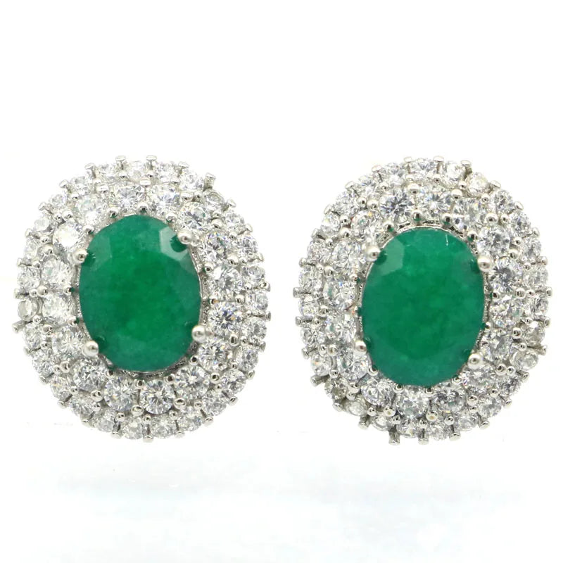 Green Emerald Pink Kunzite CZ 925 Silver Earrings
