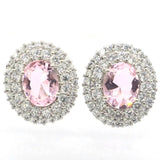 Green Emerald Pink Kunzite CZ 925 Silver Earrings