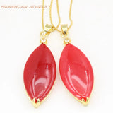 Gold-Color Stainless Steel Stone Pendant Women Natural Jades Chalcedony