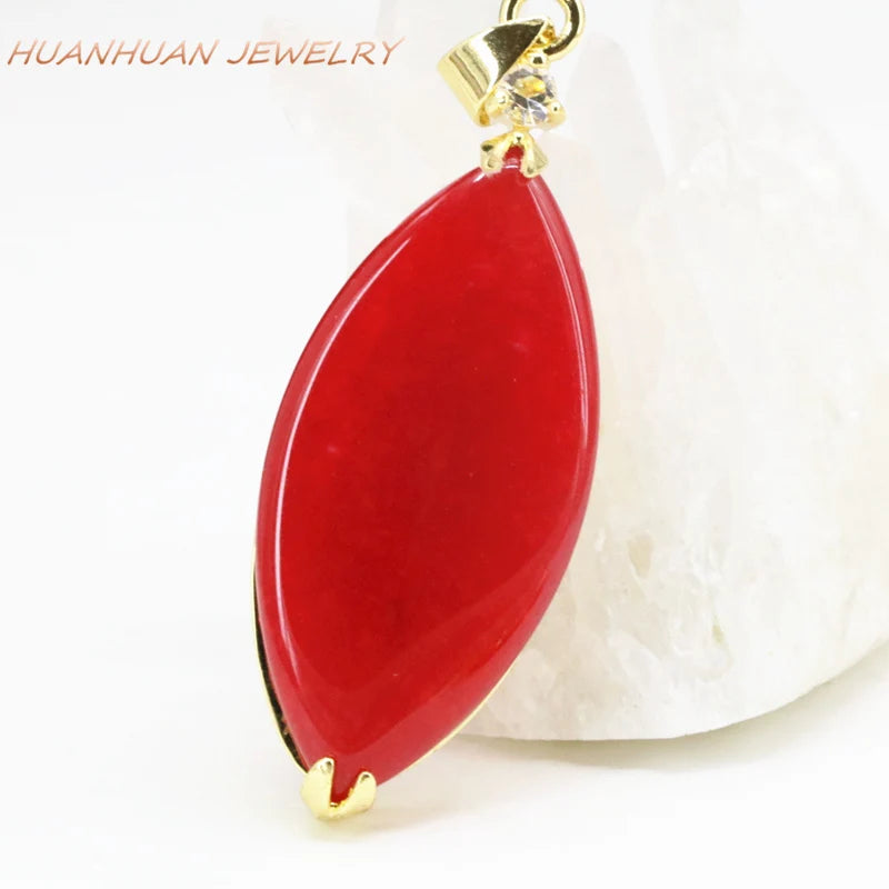 Gold-Color Stainless Steel Stone Pendant Women Natural Jades Chalcedony