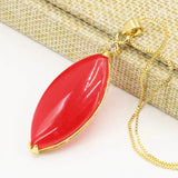 Gold-Color Stainless Steel Stone Pendant Women Natural Jades Chalcedony