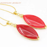 Gold-Color Stainless Steel Stone Pendant Women Natural Jades Chalcedony