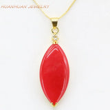 Gold-Color Stainless Steel Stone Pendant Women Natural Jades Chalcedony